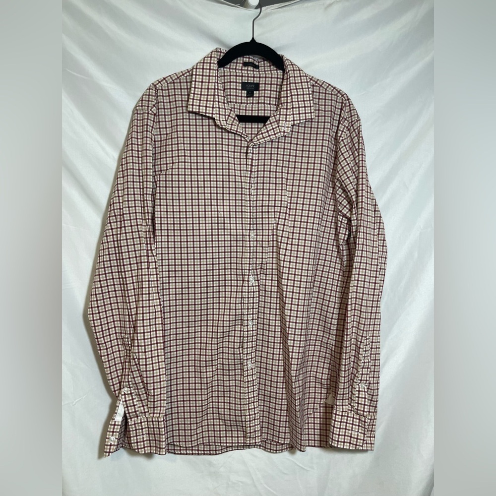 Classic J. Crew Men's Checkered Shirt - Red and White